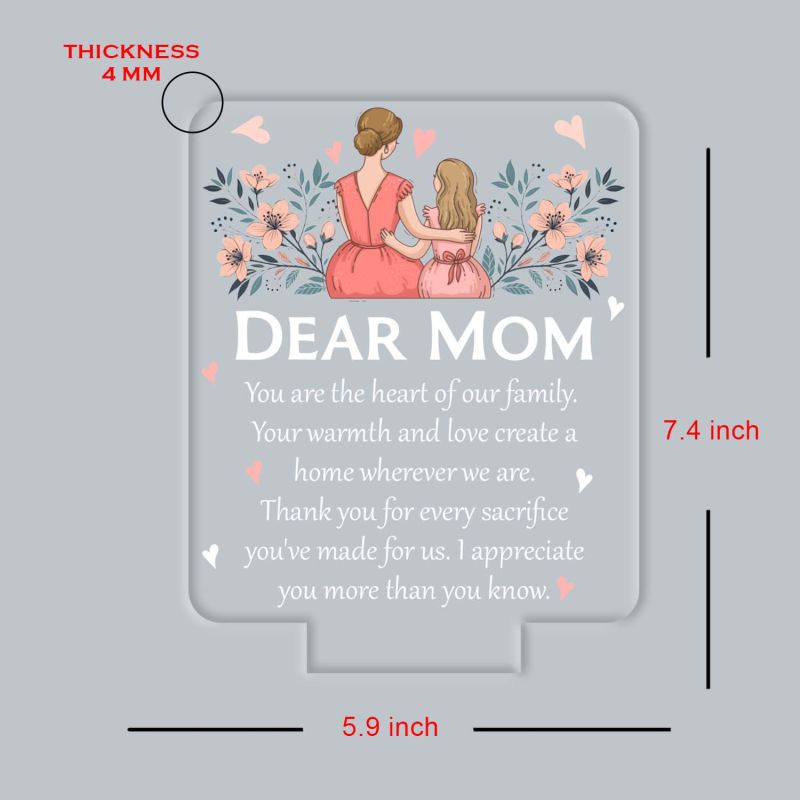 Dear Mom Acrylic LED Lamp with UV Print – Warm White Night Light Mother’s Day Gift